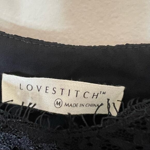 Lovestitch cami M black eyelash lace trim spaghetti strap pleated Y2K whimsygoth - Picture 8 of 10
